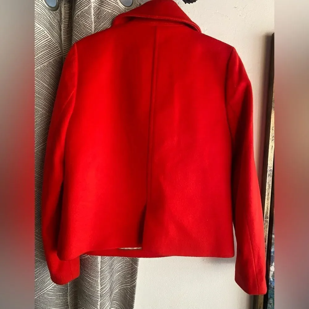 J. Crew Pea Coat Womens Red 100% Wool Nello Gori Gold Button Classic Sz 4
